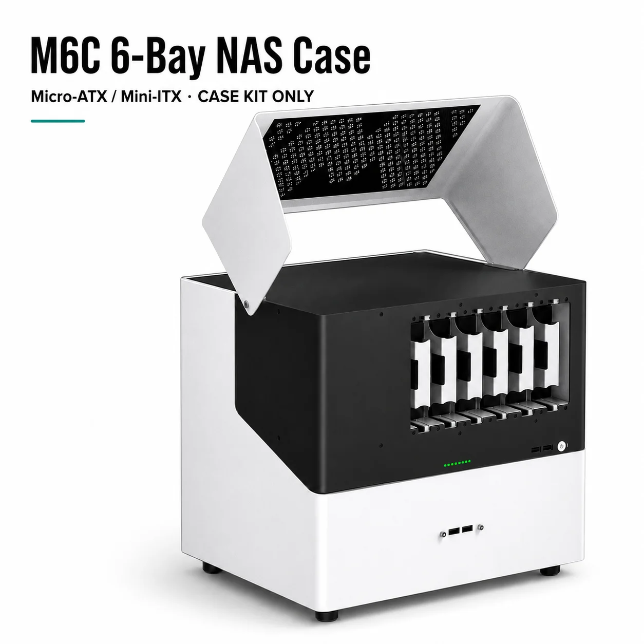 M6C 6-Bay NAS Case for Micro-ATX Mini-ITX, SATA Hot-Swap Storage Server Chassis, SFX PSU Support, 4 PCI Slots, Dual 120mm Fans