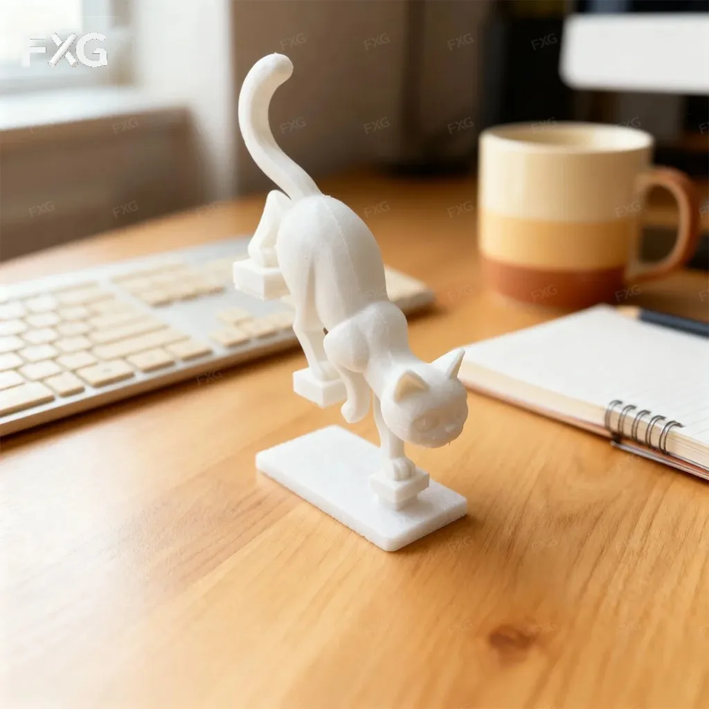 1pc Pure White Creative Block-Stepping Cat Ornament, Cat's Dynamic Posture with Block Support Design.
