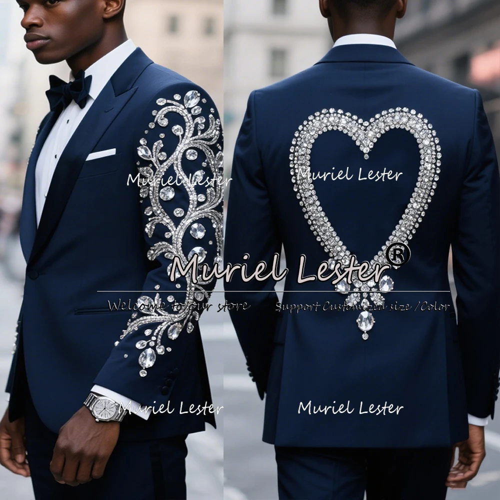 

Luxury Diamond Beaded Suits Men 2 Pieces Single Breasted Male Fashion Blazer Outfits Costume Homme Customized Wedding Tuxedos