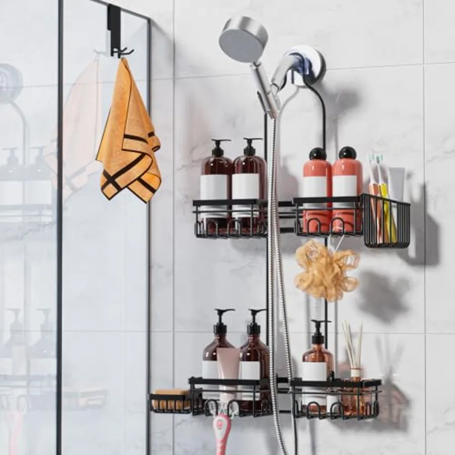 

Shower Caddy Hanging with Door Hook - Split Design for Handheld Showerheads Rustproof Over The Showerheads Bathroom Organizer w