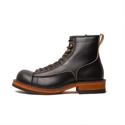 Genuine Leather Round Toe Casual Ankle Boots Dress Work Motorcycle Boots Men