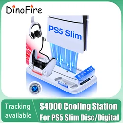 DinoFire For PS5 Slim Disc/Digital Fast gamepad Charging Cooling Stand Vertical Cooling Station For PlayStation 5