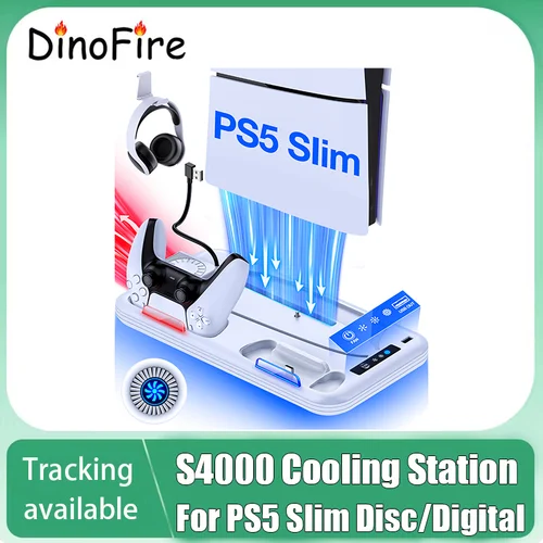 DinoFire para PS5 Slim Disc/ordenador de juegos rápido Digital soporte de refrigeración estación de refrigeración Vertical para PlayStation 5