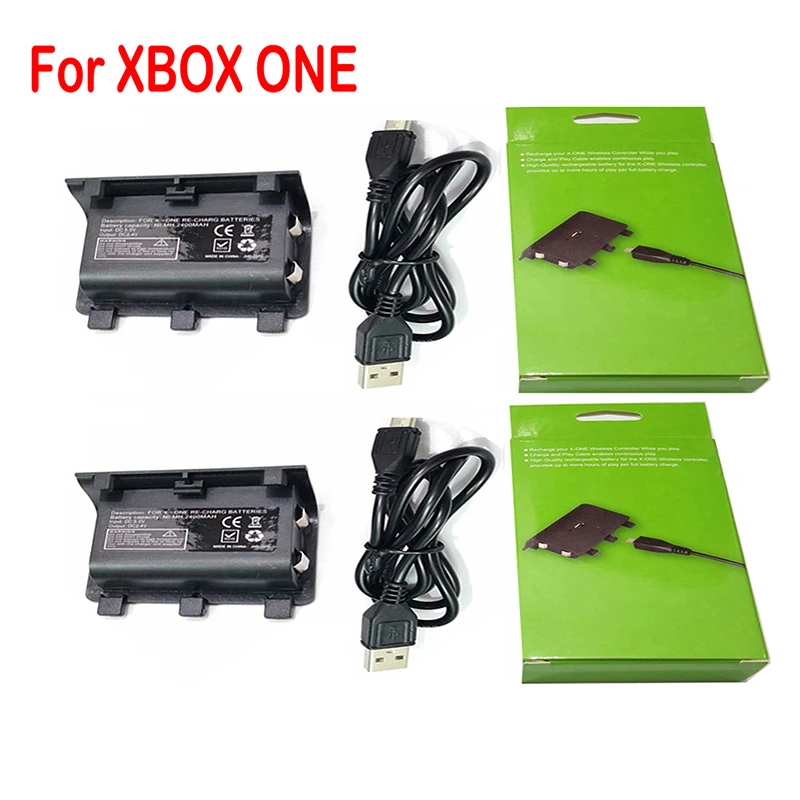 1/2Pcs 2400mAh Rechargeable Battery Pack with USB Charging Cable for XBOX ONE Wireless Controller Gamepad Joypad Backup Battery