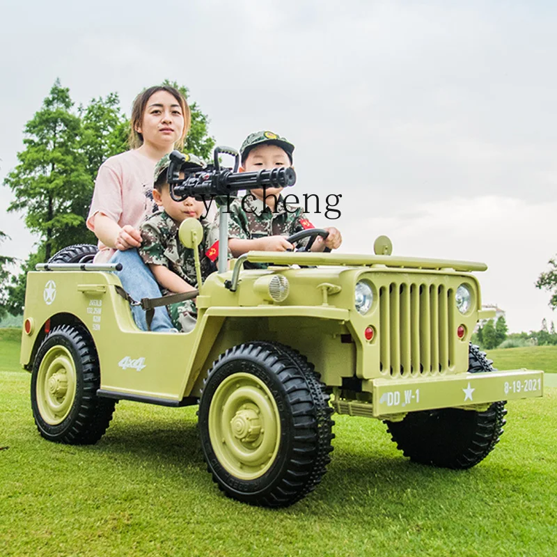 Tqh Double Seat off-Road Jeep Children's Electric Car Four-Wheel off-Road Baby Remote Control Toy Car