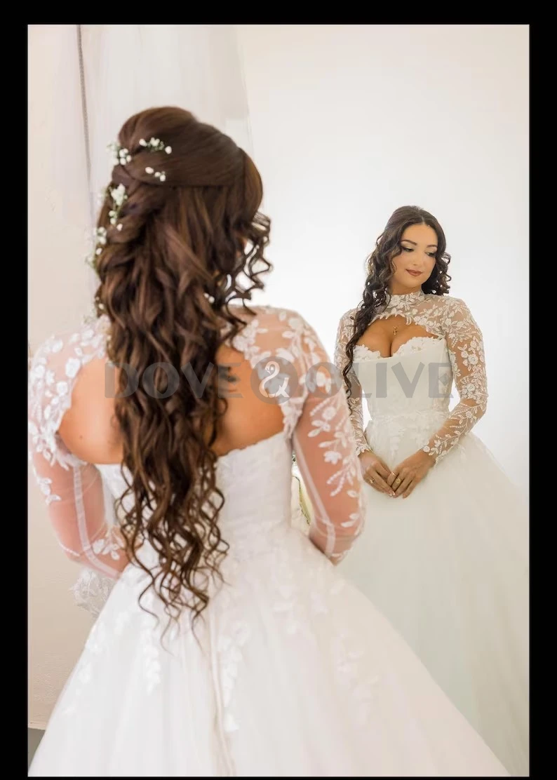 

Custom Long Sleeves Lace Wedding Bolero Bridal Jacket Keyhole Back Bride Shrug Women Formal Party Top Coverck