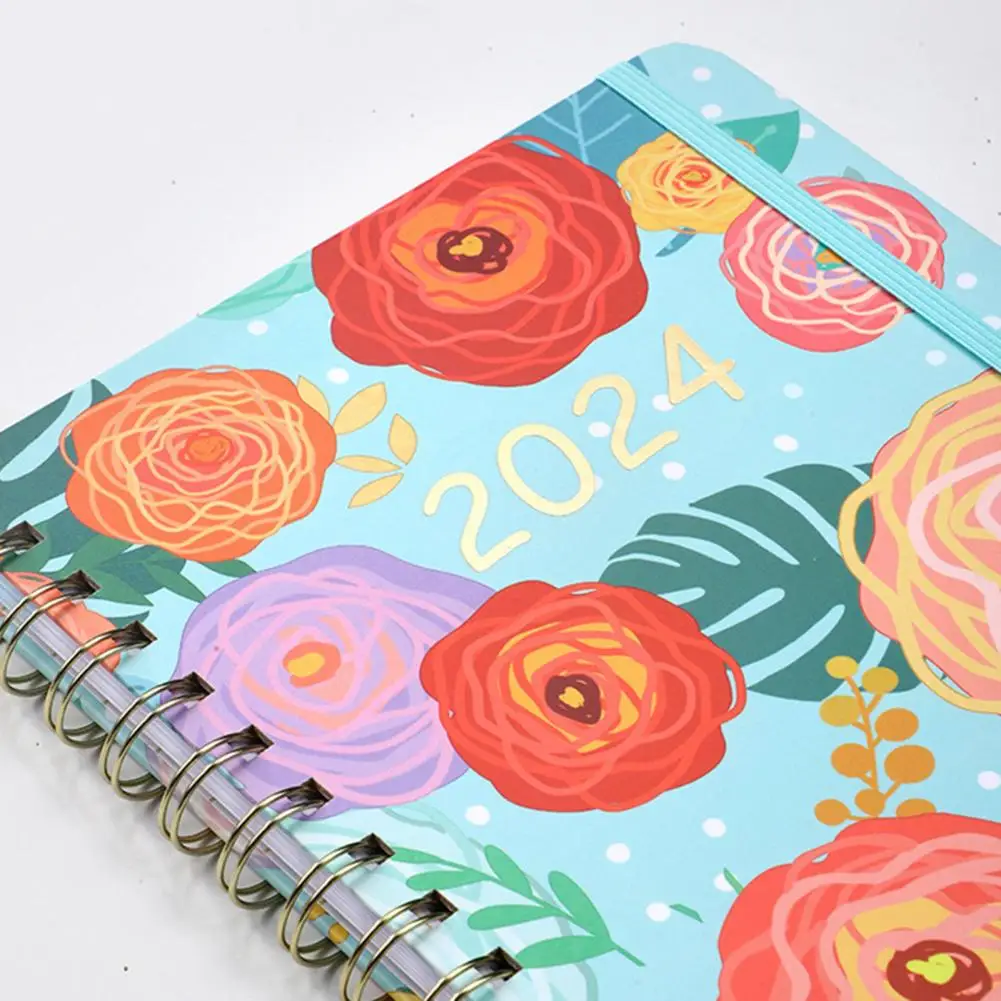 Weekly Planner Exquisite Floral Print 2024 Monthly Planner Notebook Coil Design Schedule Book Office Supply