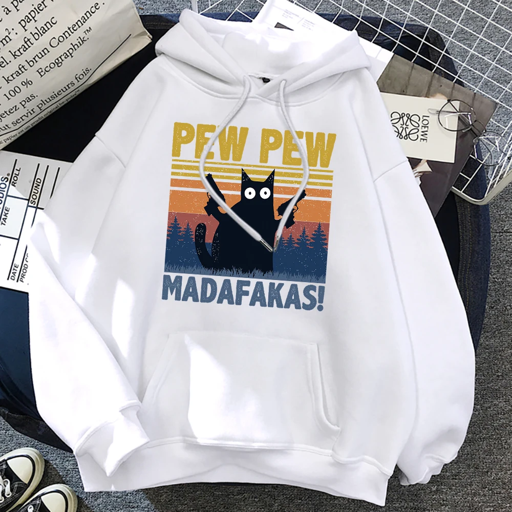 Cartoons Cat Pew Pew Madafakas Funny Women Hoodie Harajuku Oversize Clothing Crewneck Casual Hoody Breathable Fleece Hoodies