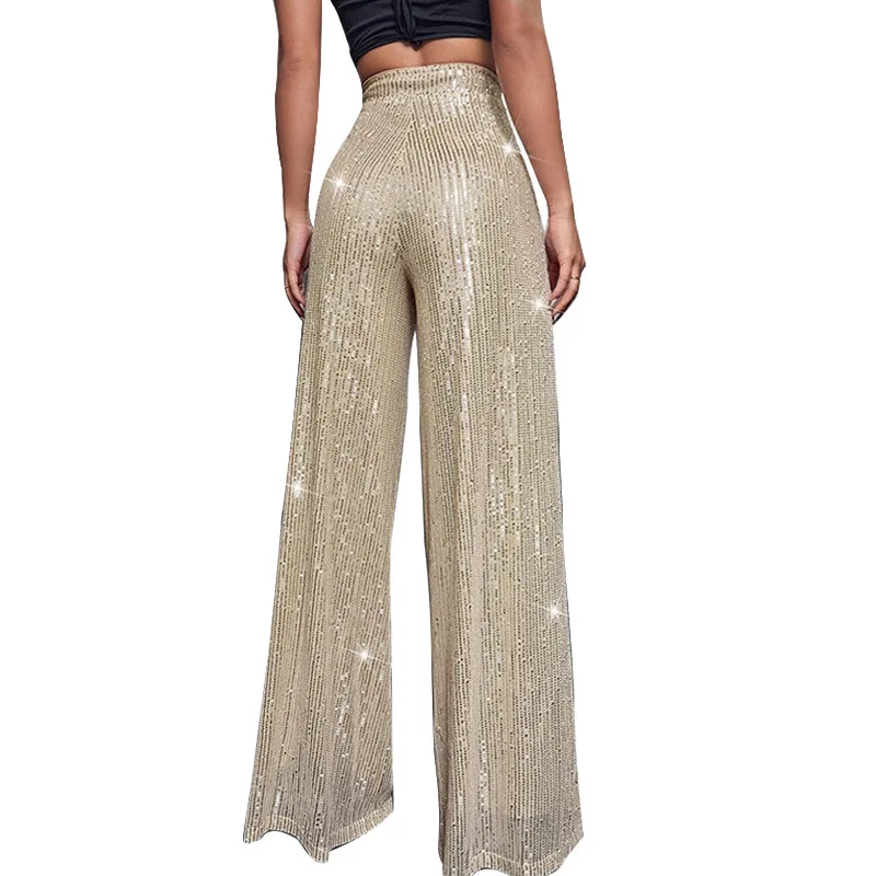 15 Colors Fashion Sequin Wide Leg Pants Black Red Blue Korean Style Women Trousers High Waist Loose Mopping Long Pants S-3XL