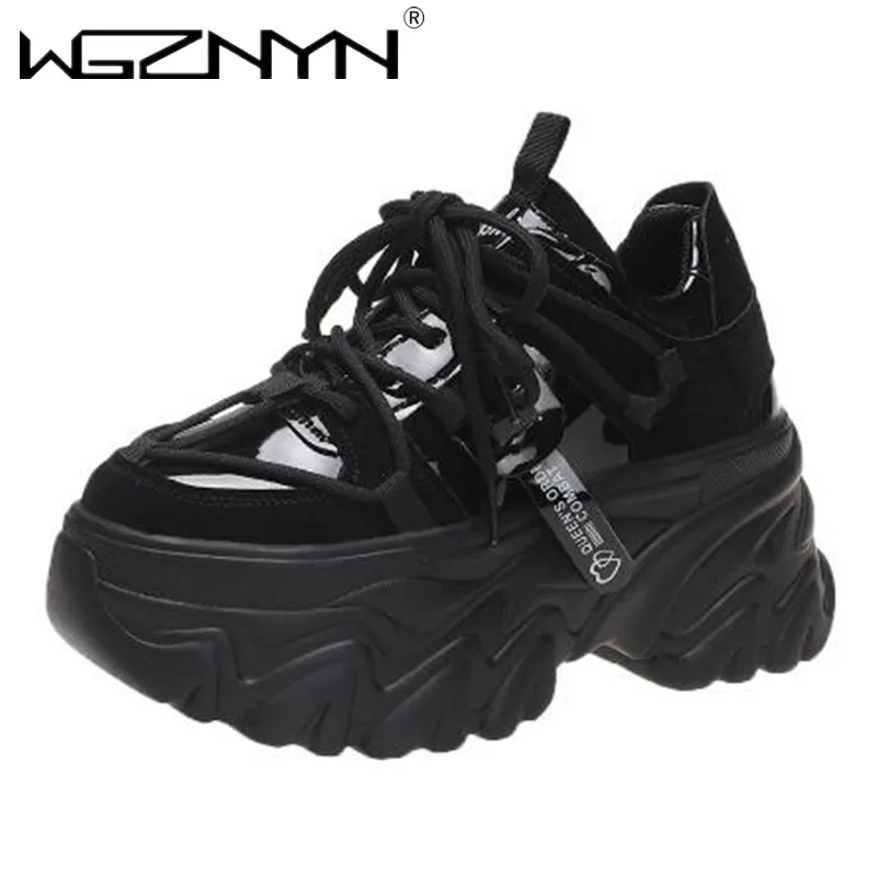 Autumn Breathable Thick Bottom Casual Shoes New 2024 Women\'s Chunky Leather Sneakers 8cm High Platform Ulzzang Sports Dad Shoes