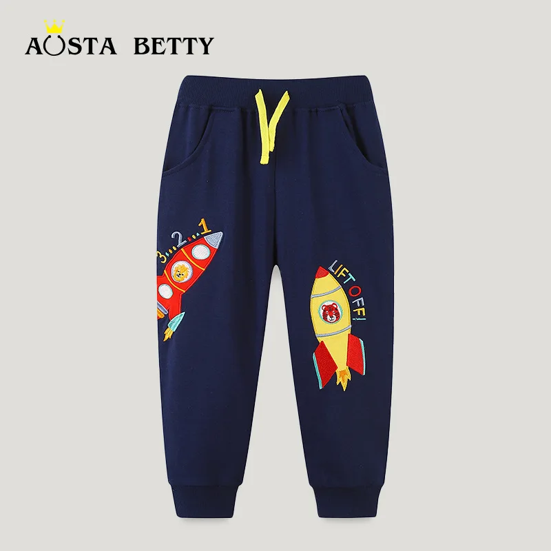 

Autumn New Boys' Belted Pants Children's European and American Style Handsome Rocket Embroidered Hoodie