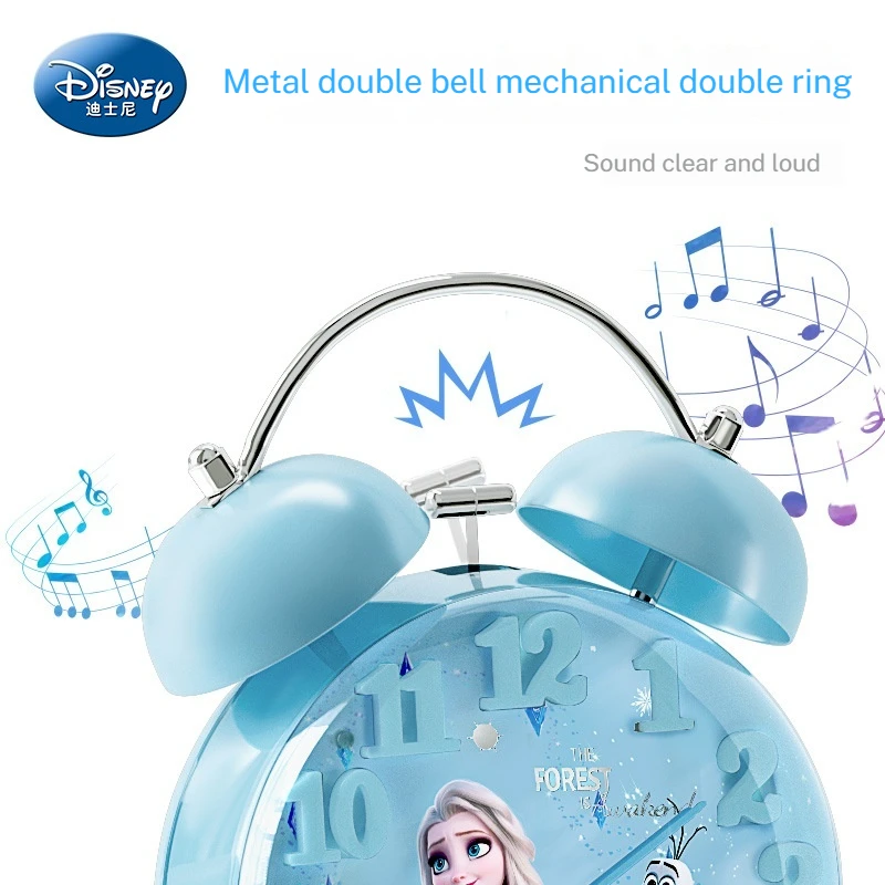 Disney Anime Alarm Clock School Wake Up Artifact Timer Girl Elsa Princess Teenage Student Cartoon Backlit Cute Quartz Clock Gift