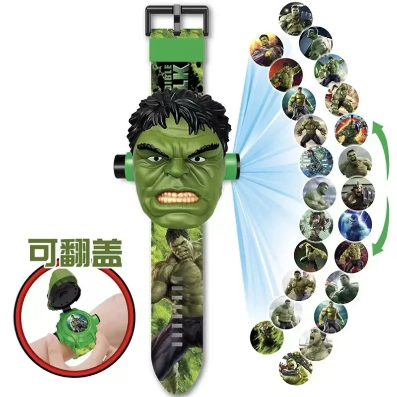 Groothandel Marvel Spiderman Hulk Bat-Man Kinder Horloge Jongens 3d Projectie Cartoon Spider-Man Held Digitale Horloges Kids Speelgoed