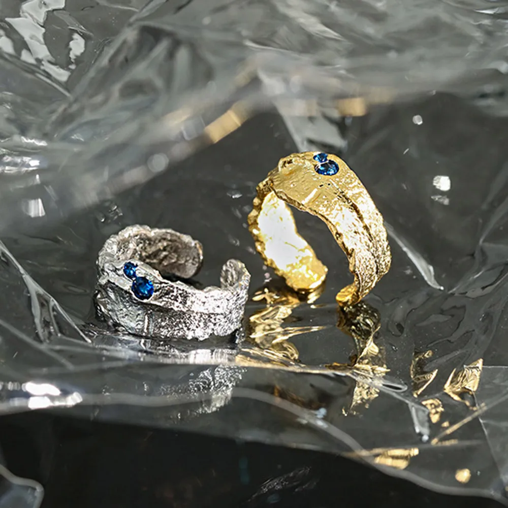 ANDYWEN 925 Sterling Silver Gold Resizable Blue Rings Women Adjustable Wedding Rock Punk Circle Rock Punk Wedding Jewelry