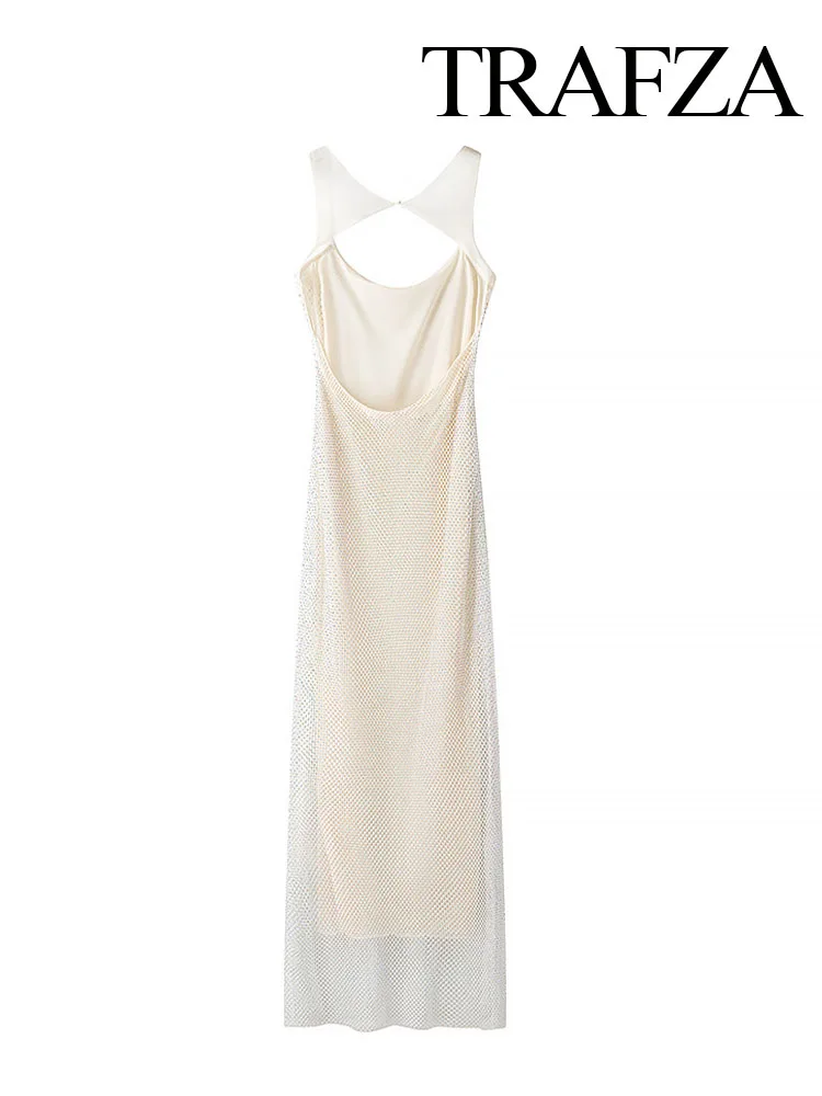 HH Women's Shiny Diamond Sleeveless Backless Slim Nightclub Sexy Sling Dress Female Elegant Temperament Hip Hugging Dress