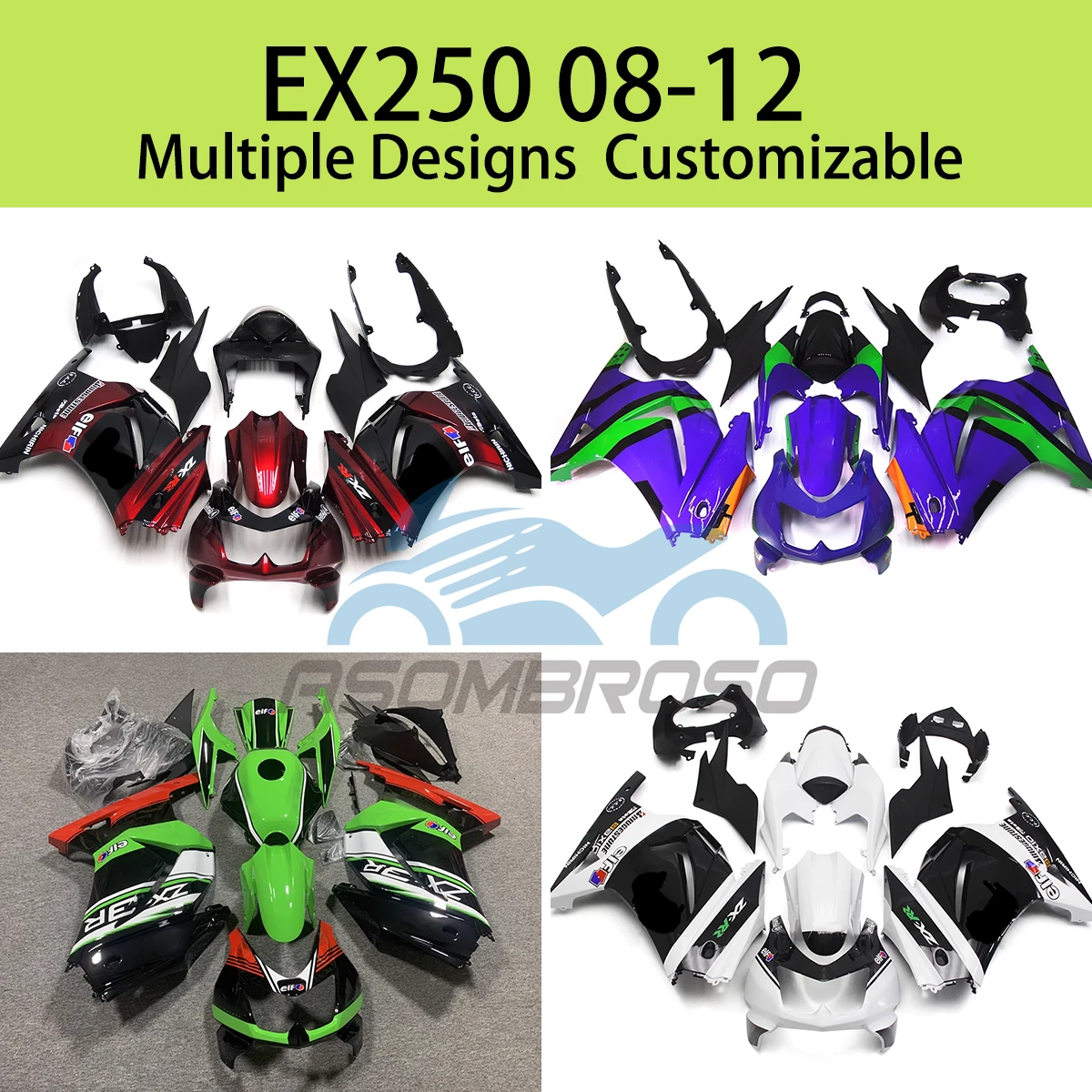 For EX250 2008 2009 2010 2011 2012 Motorcycle Fairings EX 250 08 09 10 11 12 Prime Aftermarket Fairing Kit