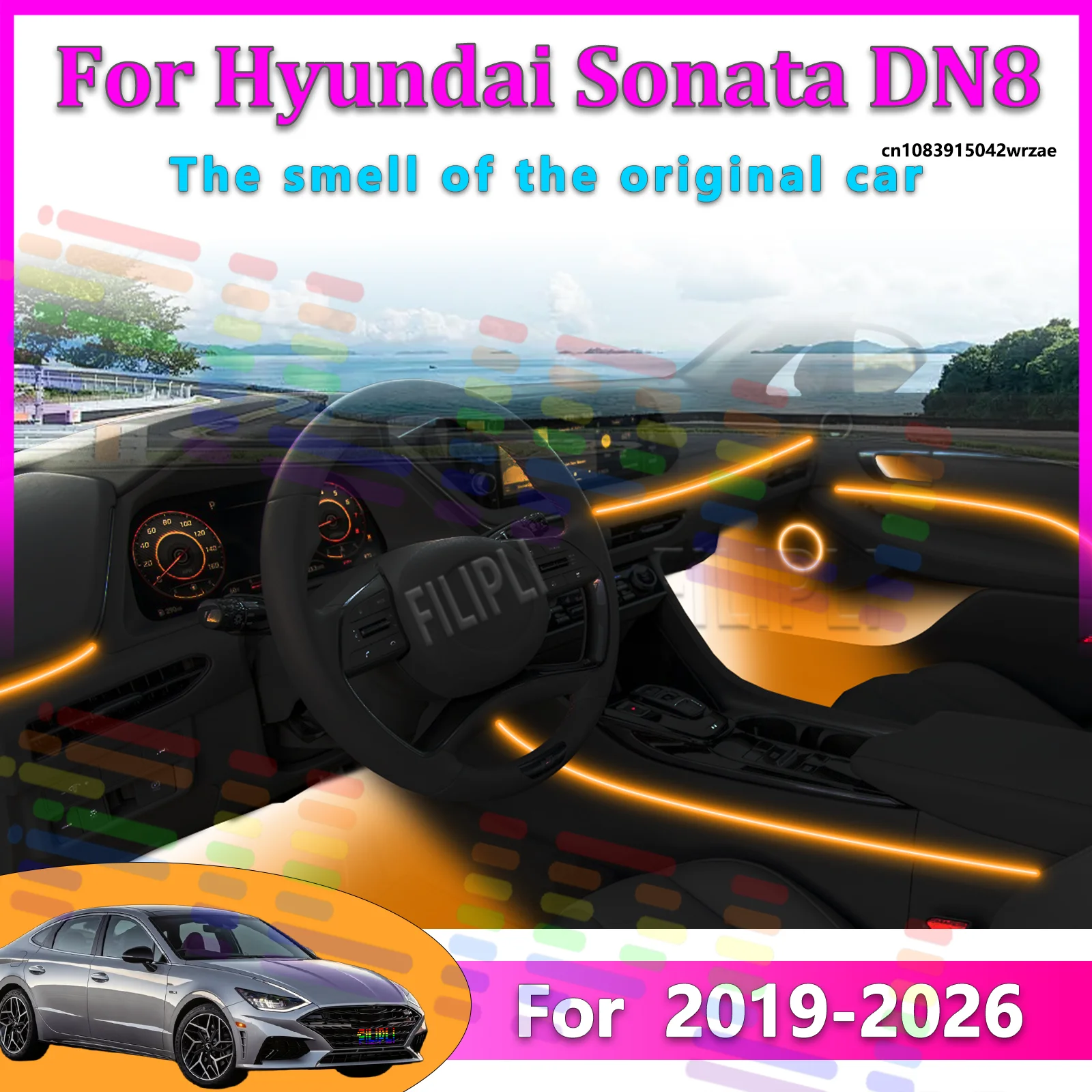 

For Hyundai Sonata 2019 DN8 Car LED Ambient Lamps Colorful Atmosphere Lights Auto Interior Neon Strip App Control 64 RGB Light