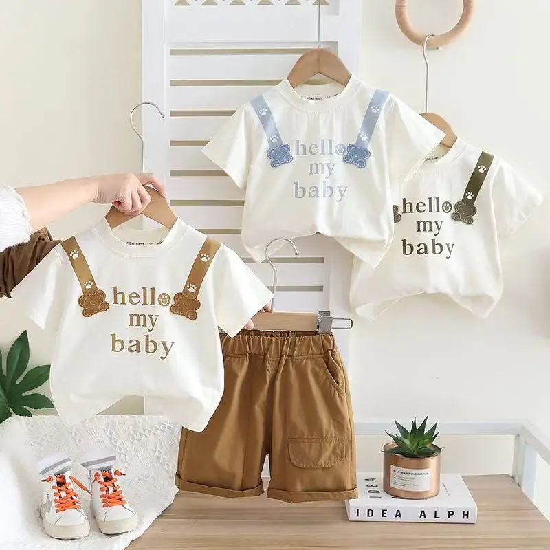 

2025 New Boys' Summer Set Korean Edition Stylish Short Sleeve Two Piece Set for Baby Fashion