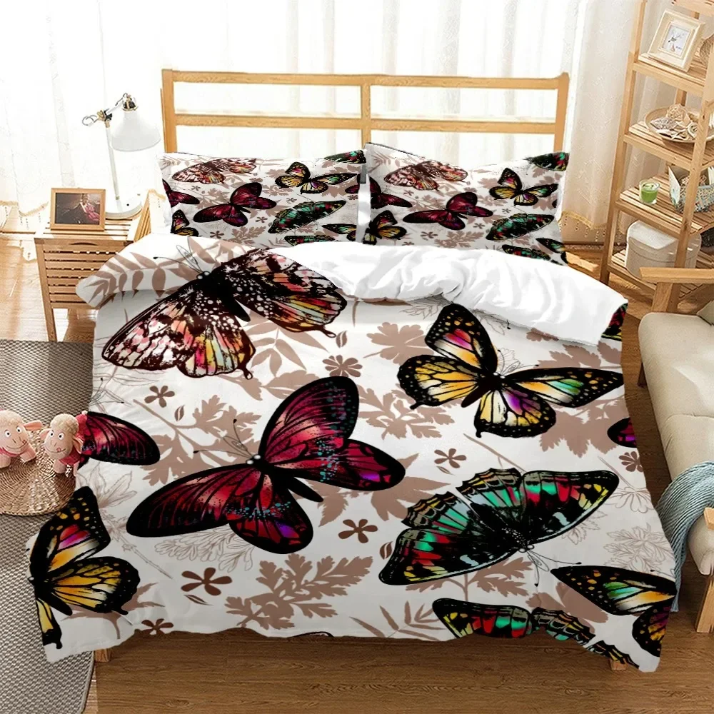 

Cartoon Butterfly HD Polyester Bedding Set Single Twin Double Queen King Cal King Size Bed Linen Set