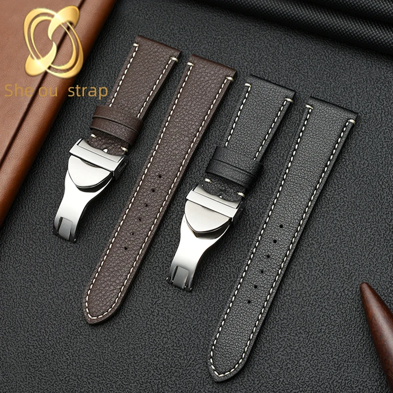 Black Blue Brown Leather Watch Band For Tudor BLACK BAY M79250BA Watch Strap 20MM 22mm Cowhide Watch Chain Man