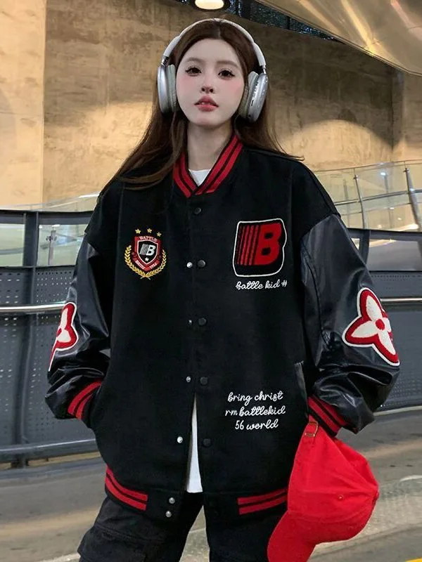 

Утепленная зимняя куртка оверсайз в американском уличном стиле с вышивкой и пэчворком, свободного кроя, молодежная, модная, с хлопковой подкладкой