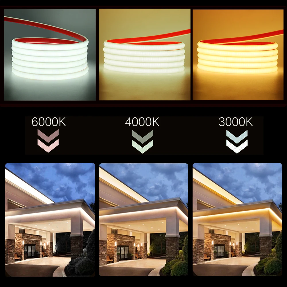 Dimmerable AC 220V COB Neon Light IP65 Waterproof Home Decor 3000K 4000K 6000K Self Adhesive Flexible Ribbon Rope LED Light