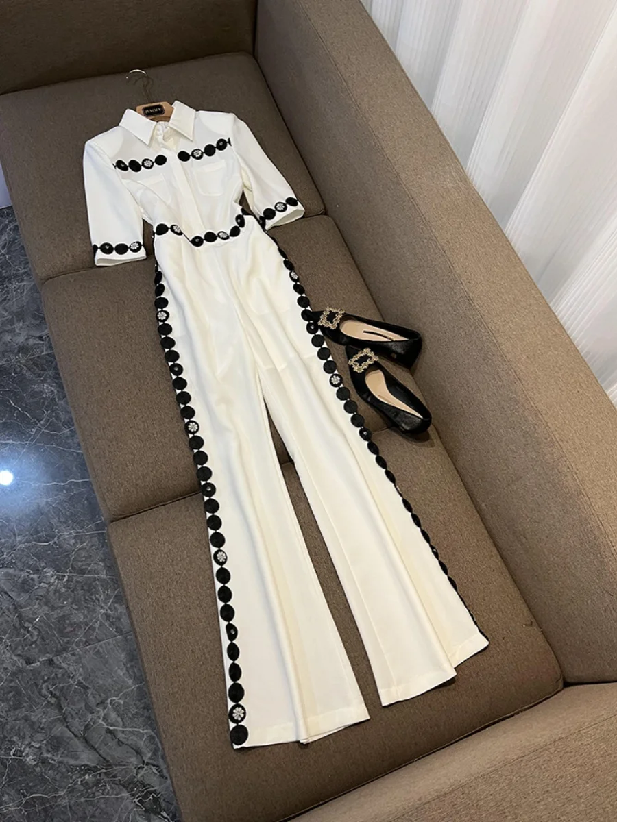 

Новинка 2025, осенне-зимние цельные брюки со звездами и пятипуговицами, вышитые бисером, длинные брюки с высокой талией