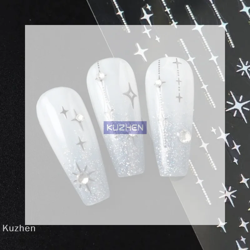 /Kuz/5Pcs Shiny Metallic Starburst Nail Art Stickers Eight-Pointed Stars For Home DIY And Salon Manicure Decoration