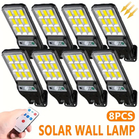 8PCS Powerful LED Solar Outdoor Led Courtyard Wall Lamp 3 Modes Human Body Induction Garden Terrace Garage Door Street Lighting