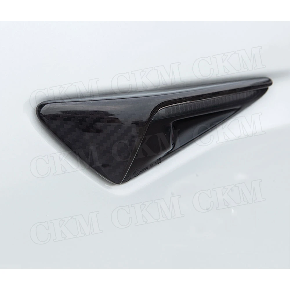 Carbon Fiber Front Fender Door Emblem Badge Stickers Garnish Strips Trim For Tesla Model 3 S X 2013-2019 Side Winglet