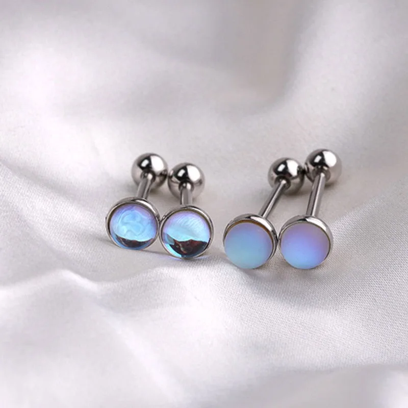 Frosted Moonstone Tongue Nail Piercing Aurora Stone Stainless Steel Puncture Tongue Ring External Spiral Puncture Jewelry