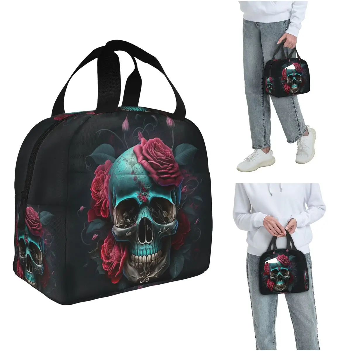 

New Skull Pattern Insulated Lunch Bag for Kids School Cooler Thermal Food Box Tote Portable Lunch Boxes Container