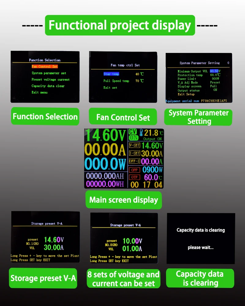 Lifepo4 충전기 12V 62A 100A 리튬 배터리 충전기 110V-240V 입력 0-15V 0-100A 컬러 디스플레이가있는 조정 가능한 고속 충전기