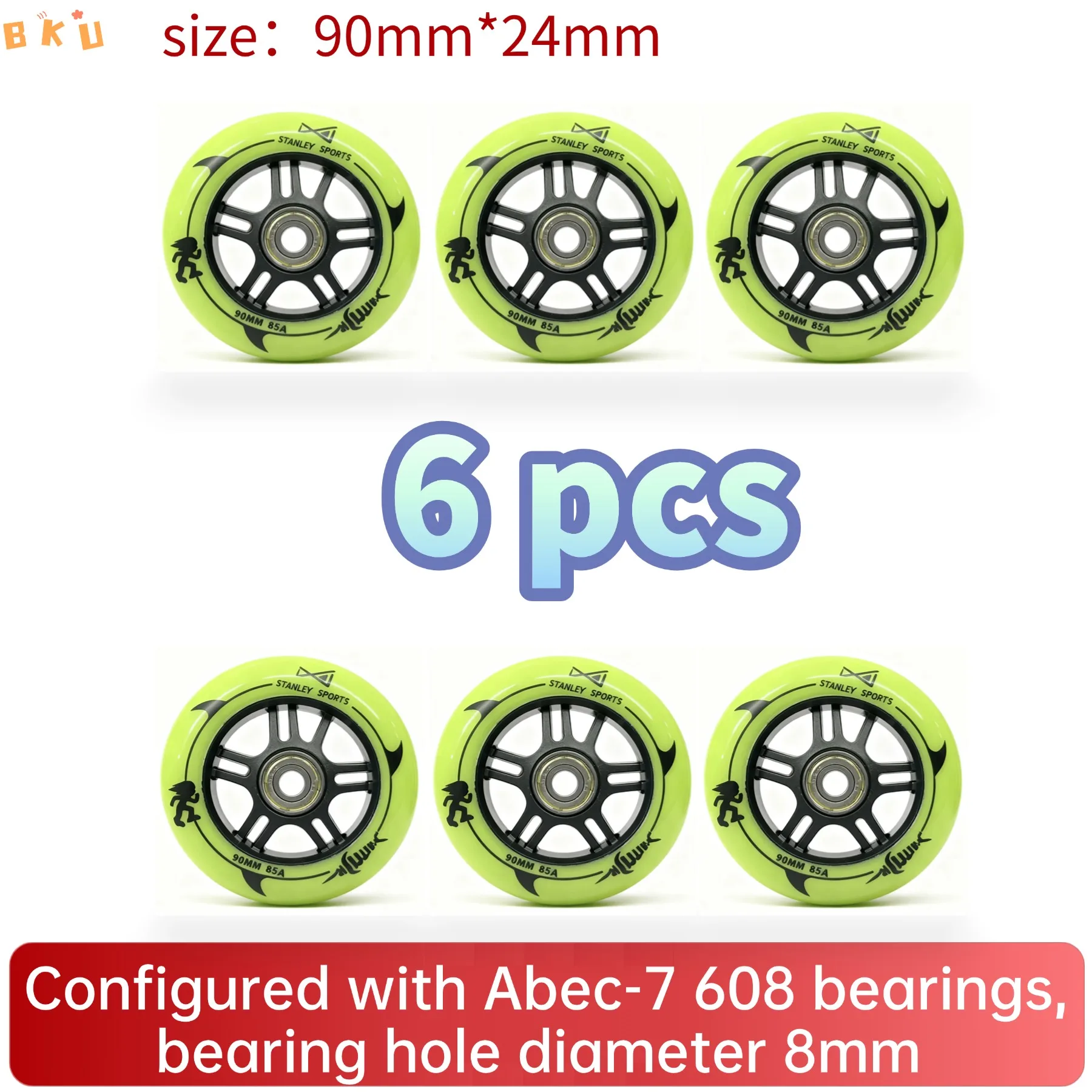6 عبوات من عجلات البولي يوريثان مقاس 90 مم (3.5 بوصة) مع محامل Abec-7 - 12 لونًا أنيقًا، عالميًا للزلاجات المضمنة ثلاثية العجلات والدراجات البخارية #1