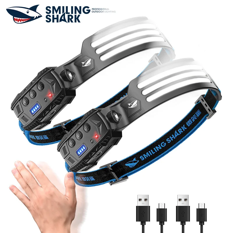 Smiling Shark TD0125C Headlight Wave Induction Lightweight Headlamp Rechargeable Waterproof Head Torch for Night Working Hiking