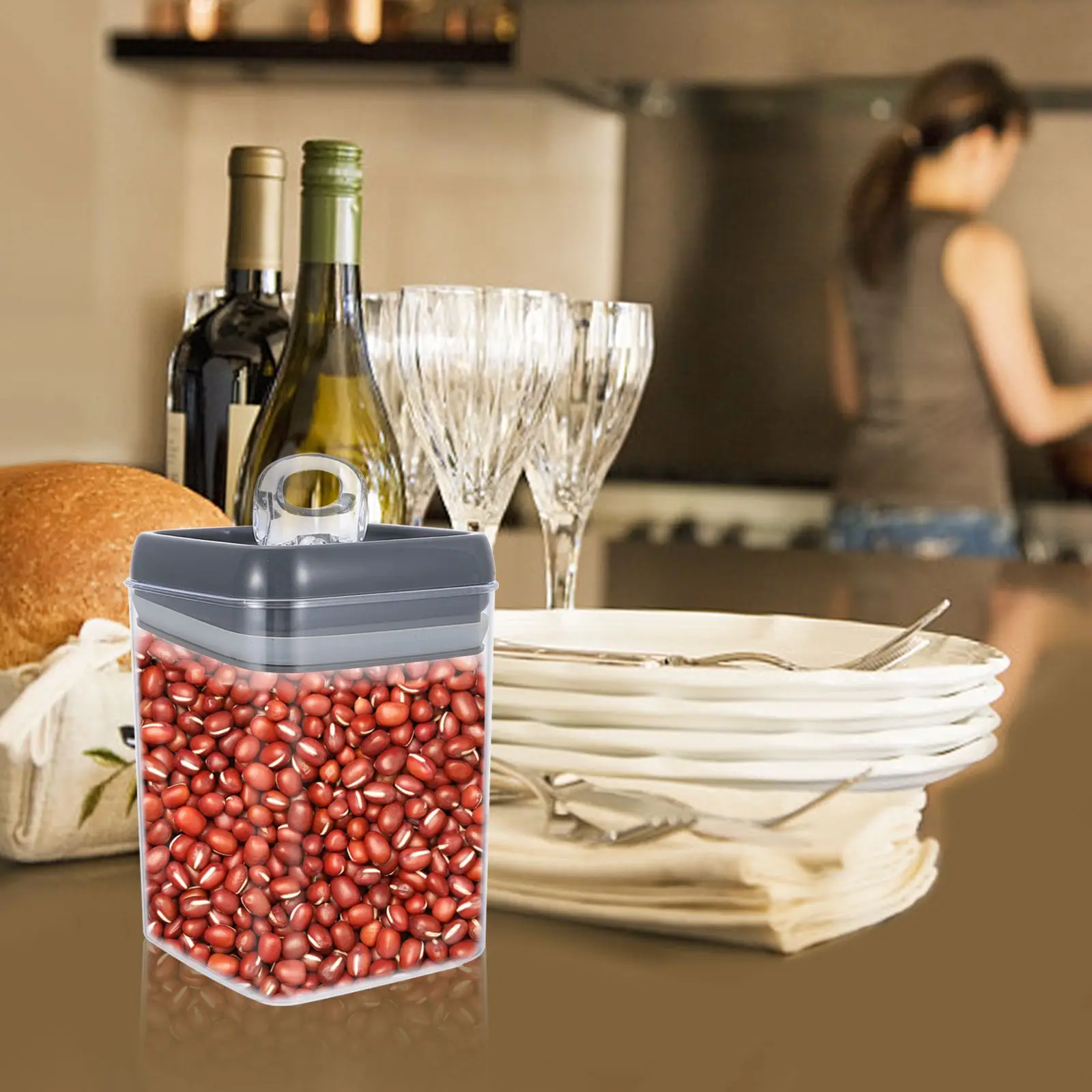 

1pc Storage Jars Kitchen Plastic Boxes Food Storage Containers Transparent Sealed Cereals Container Multi-Functional Snack Box