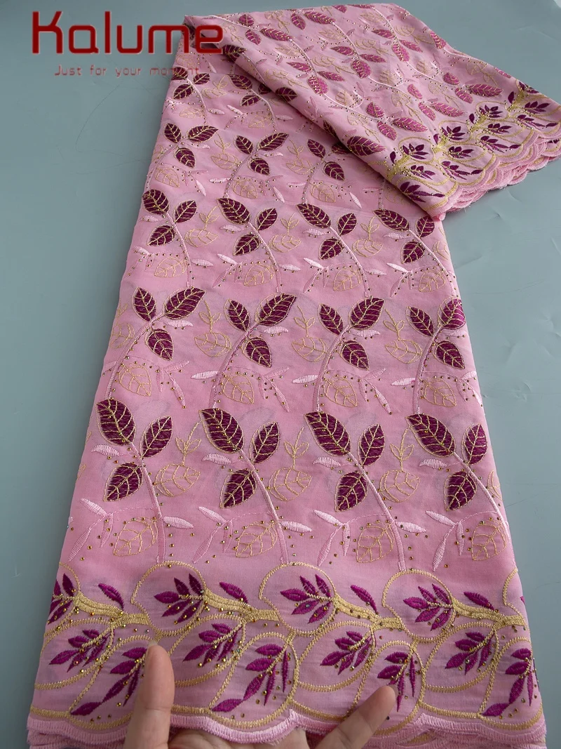 

Kalume 2025 Cotton Lace Fabric High Quality Nigerian Swiss Voile Lace Fabric with Stones for Sewing Woman Party Dresses F4496