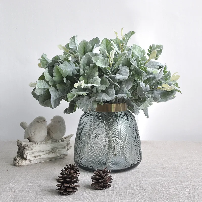 Silver Leaf Chrysanthemum Artificial Green Plant Floral Arrangement Flower Arrangement with Grass Home Decoration Silk Flower