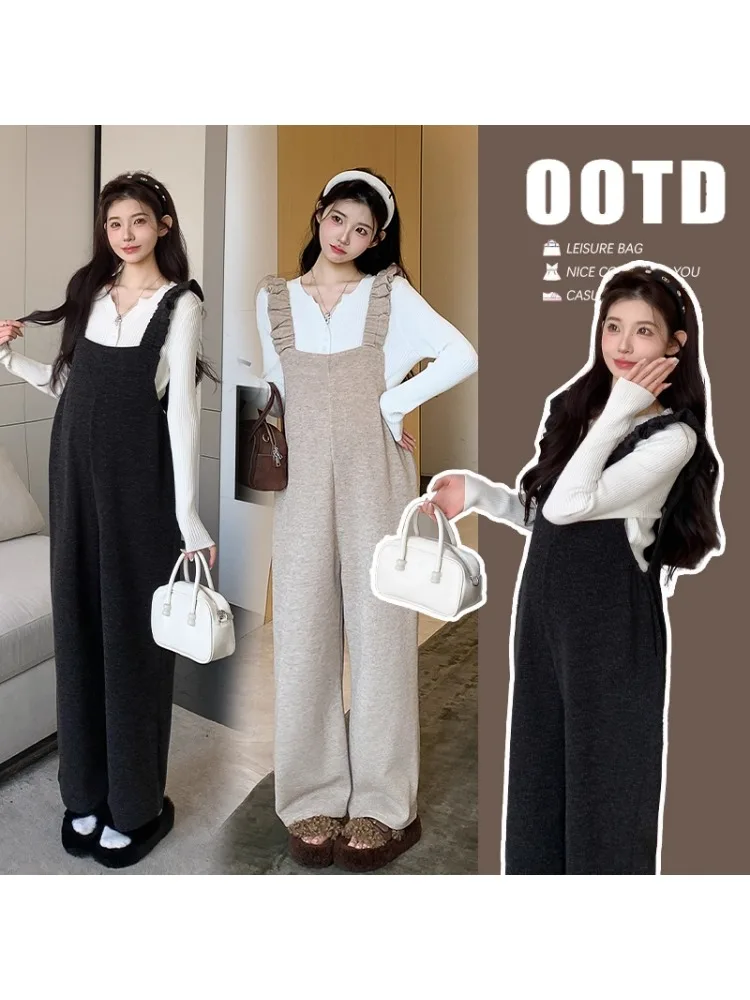 pregnant-women-winter-outfit-set-2026-new-base-shirt-overalls-two-piece-set-non-pregnant-appearance-autumn-winter-clothes