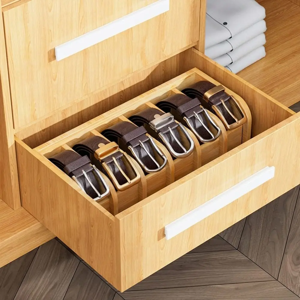 New Bamboo Belt Organizer Space Saving Multi-Functional Belt Rack 6 Compartments Eco-Friendly Belt Storage Box Dressing Room view 3