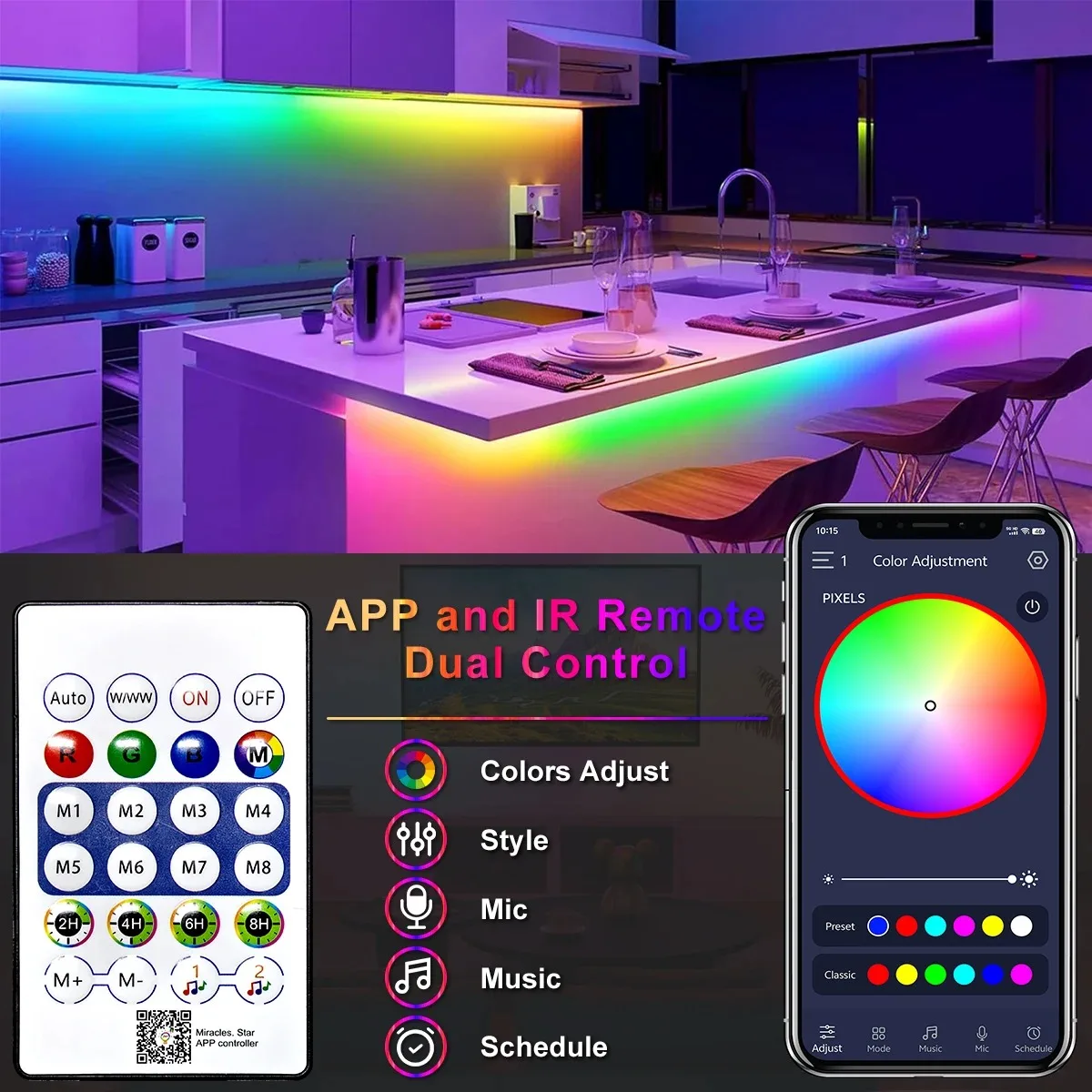 Dimmable LED Neon Strip Lights RGBIC APP Bluetooth Control Music Sync 5V Neon Strip for Gaming Room Indoor Outdoor Decor