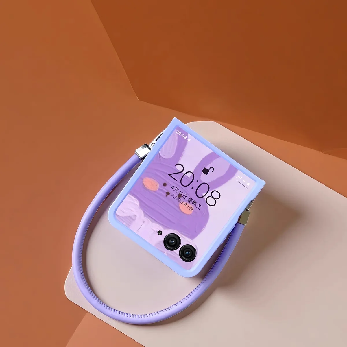 

Korean Stylish Purple Leather Portable Hand Strap Phone Case for Xiaomi Mix Flip 2 Mi Mix Flip Shockproof Cover