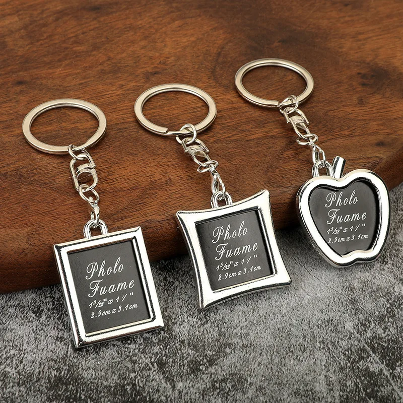 Creative Heart Keychain for Photo Frame Couple Keychain Square Personalized Keyring for Anniversary Gift Souvenir