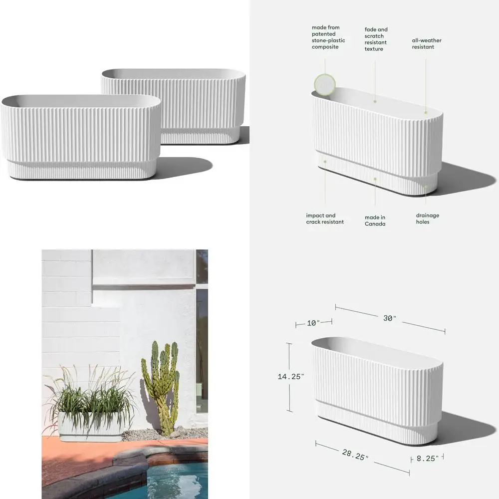 

Длинный уличный кашпо для крыльца и патио — прочный композитный материал из пластика и камня, современный декор для кустарников и пейзажа на заднем дворе