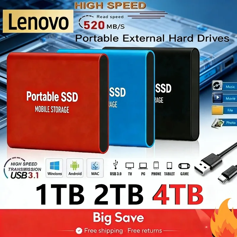 Lenovo T5 USB 3.1 Portable SSD 2TB 4TB External Solid State 