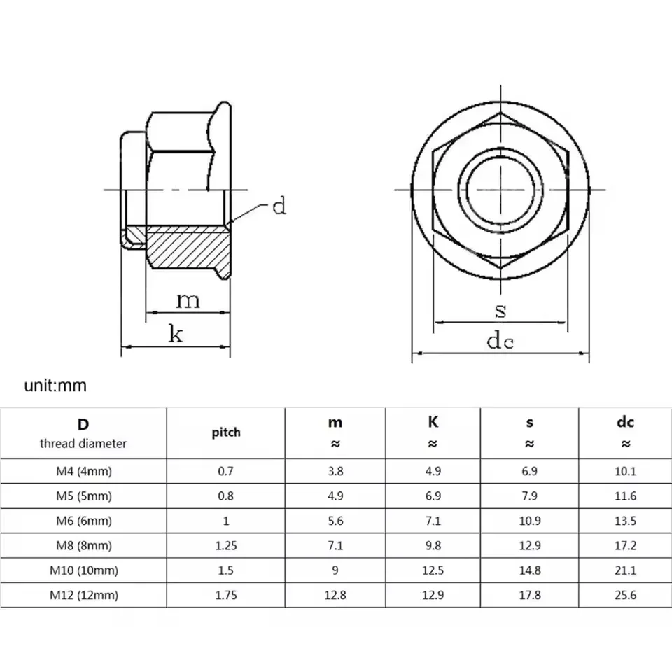 2/5/10pcs M4-M10 304 A2 Stainless Steel Prevailing Torque Type All Metal Insert Hex Hexagon Self Lock Nut With Flange Locknut