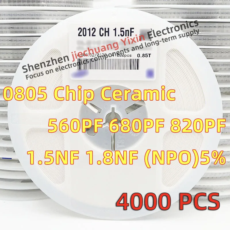 

Chip Ceramic Capacitor 0805 560PF 680PF 820PF 1.5NF 1.8NF 50V 5% accuracy NPO(COG) material 2012 Capacitance 4000pcs