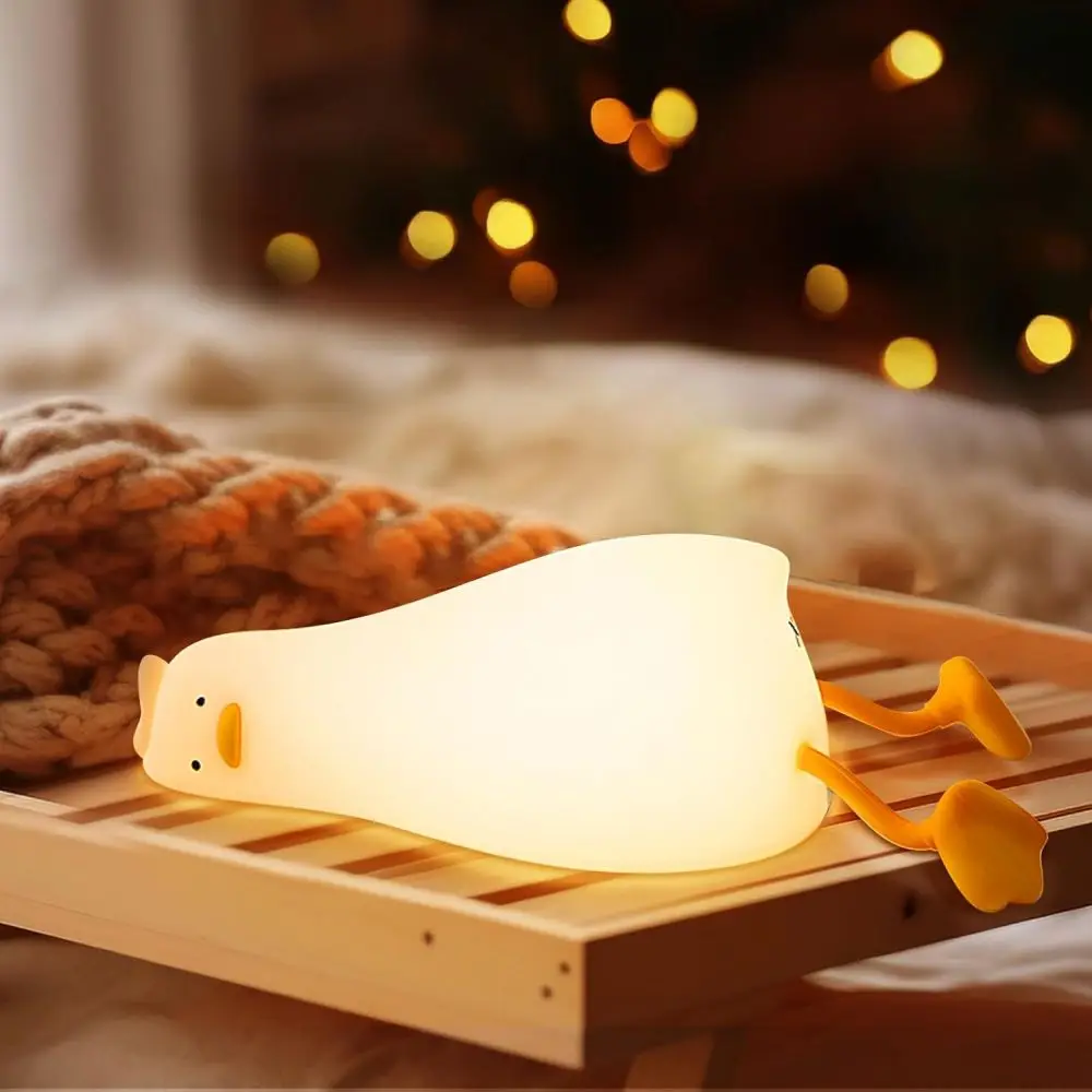 LED Night Light Cute Duck Rechargeable Pat Silicone Lamp Bedside Table Cartoon Child Nightlights Home Room Decor Birthday Gifts