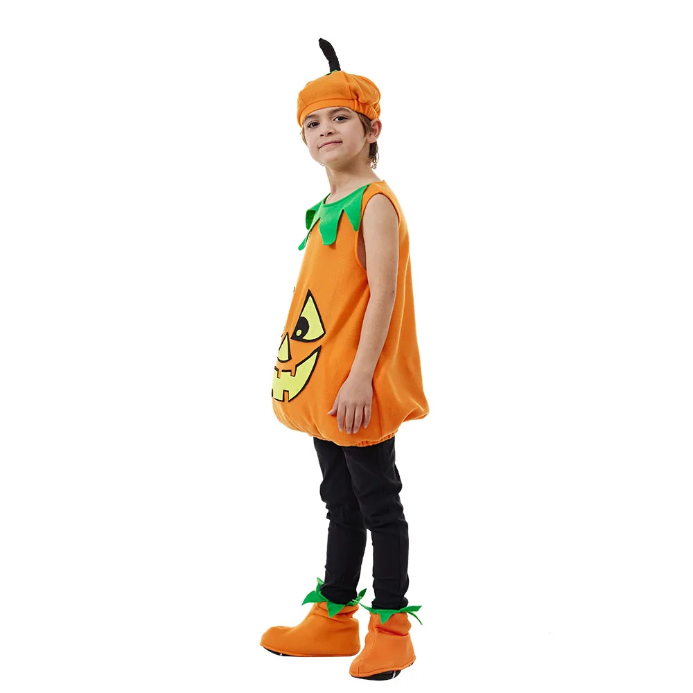 Kid Pumpkin Halloween Costume Child Cute Pumpkin Cosplay with Hat Carnival Easter Purim Fancy Dress