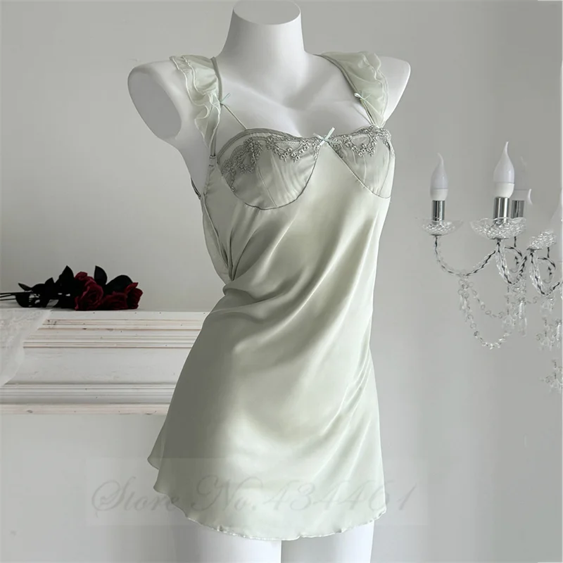 Sexy Nightgown Women Chemise Sleepwear Suspender Night Dress Beauty Back Simulation Silk Thin Home Clothes Intimate Lingerie